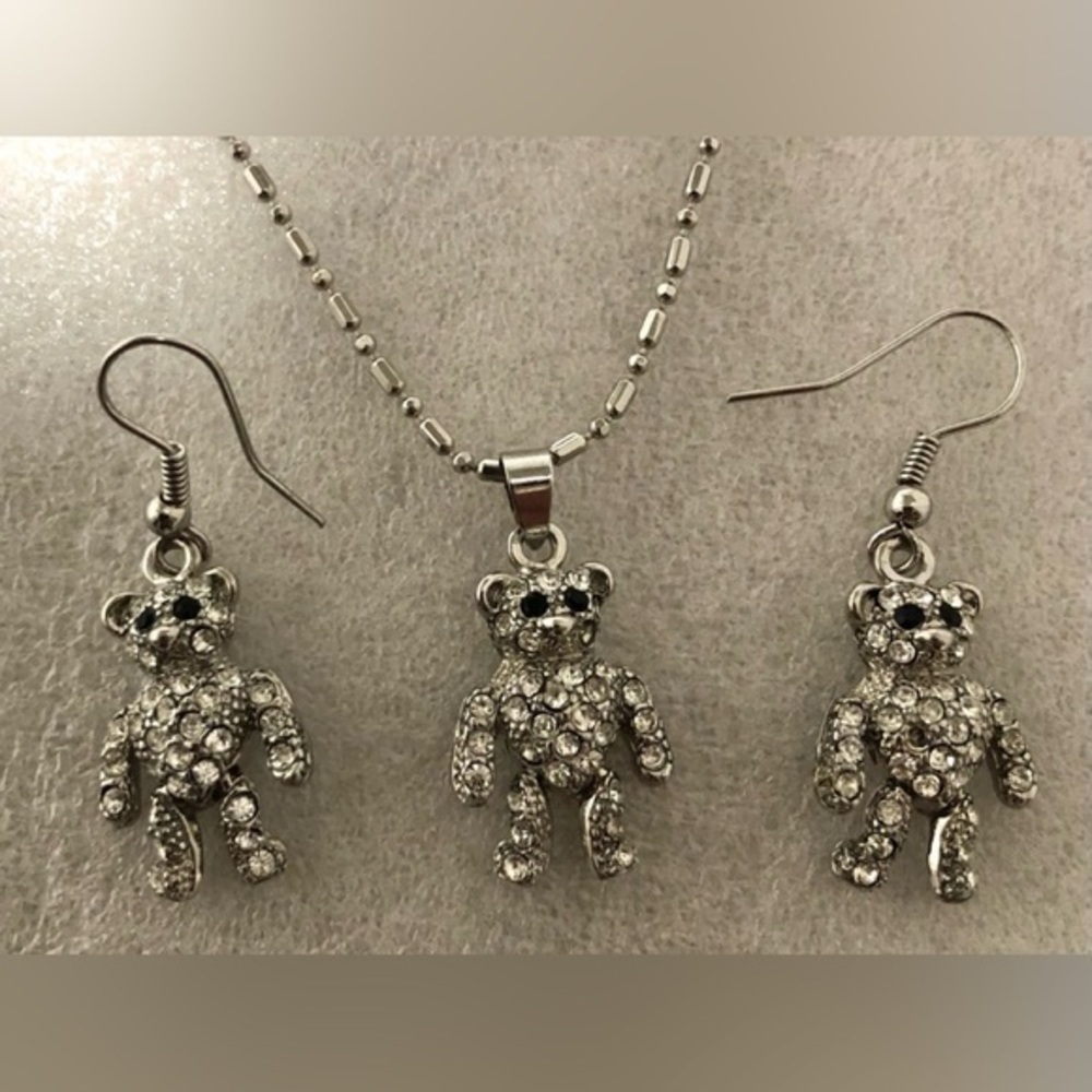 Teddy Bear rhinestones necklace set - Picture 2 of 8